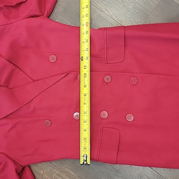 VINTAGE 90S Linen Double Breasted Boss Lady Red Long Line Blazer Small - Picture 6 of 13